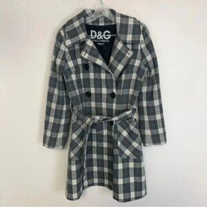 Dolce & Gabbana Vintage Wool Grey Check Plaid Belted Coat 8